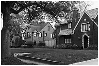 Old houses, North Boulevard. Houston, Texas, USA ( black and white)