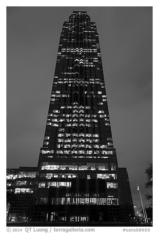 Williams (Transco) Tower at night. Houston, Texas, USA (black and white)