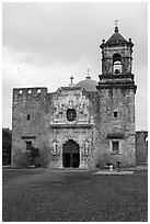 Mission San Jose church. San Antonio, Texas, USA ( black and white)
