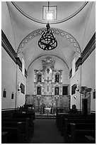 Interior of church, Mission San Jose. San Antonio, Texas, USA ( black and white)