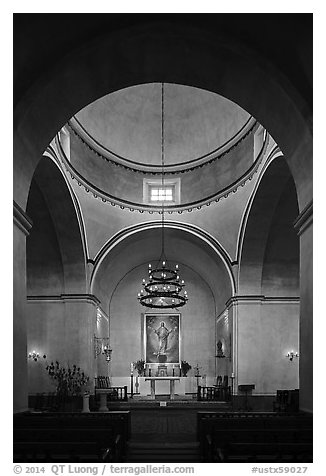 Mission Concepcion Church interior. San Antonio, Texas, USA (black and white)
