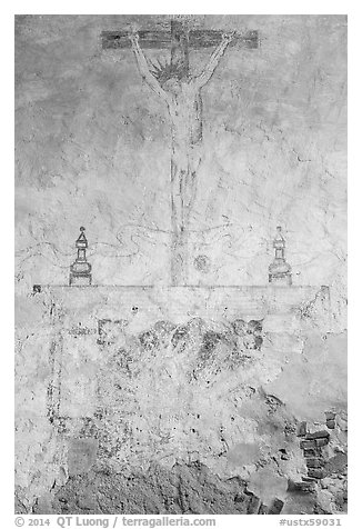 Interior fresco, Mission Concepcion. San Antonio, Texas, USA (black and white)