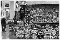 Mexican ceramics for sale, Market Square. San Antonio, Texas, USA ( black and white)