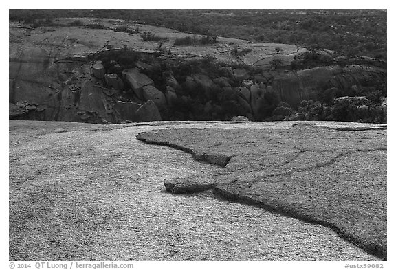Granite slabs from top of Enchanted Rock. Texas, USA (black and white)