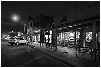 Stores at night. Fredericksburg, Texas, USA ( black and white)