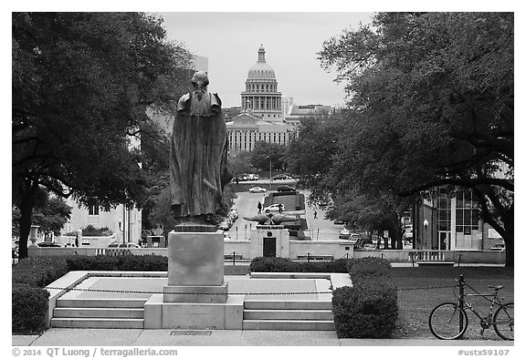 Texas Capitol seen from University of Texas. Austin, Texas, USA (black and white)
