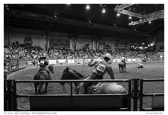 Indoor Rodeo, Cowtown coliseum. Fort Worth, Texas, USA (black and white)