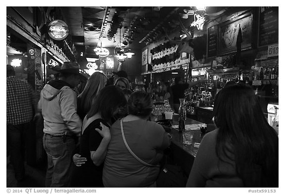 Inside White Elephant bar. Fort Worth, Texas, USA (black and white)
