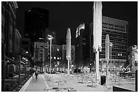 Public square at night. Fort Worth, Texas, USA ( black and white)