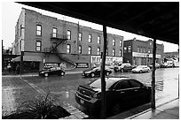 Historic buildings in the rain, Stockyards. Fort Worth, Texas, USA ( black and white)