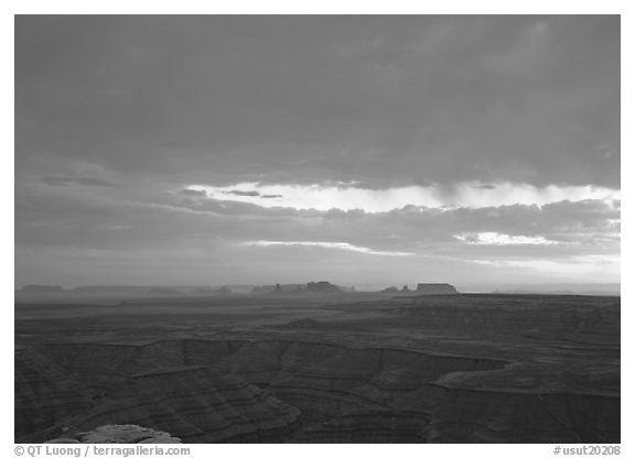 San Juan Canyon and  Monument Valley seen from Muley Point, sunset. Utah, USA (black and white)
