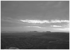 San Juan Canyon and  Monument Valley seen from Muley Point, sunset. Utah, USA (black and white)