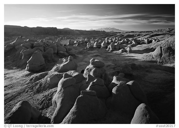 Goblin Valley from the main viewpoint, sunrise, Goblin Valley State Park. USA (black and white)