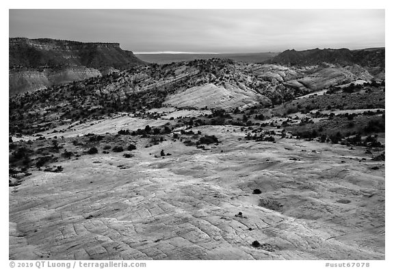 Yellow Rock and Cockscomb, sunset. Grand Staircase Escalante National Monument, Utah, USA (black and white)