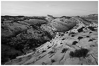 Castle Rock from Yellow Rock, dusk. Grand Staircase Escalante National Monument, Utah, USA ( black and white)