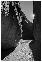 Paria River Canyon and sun. Paria Canyon Vermilion Cliffs Wilderness, Arizona, USA ( black and white)