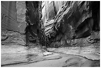 Dark and tall walls of Buckskin Gulch. Paria Canyon Vermilion Cliffs Wilderness, Arizona, USA ( black and white)