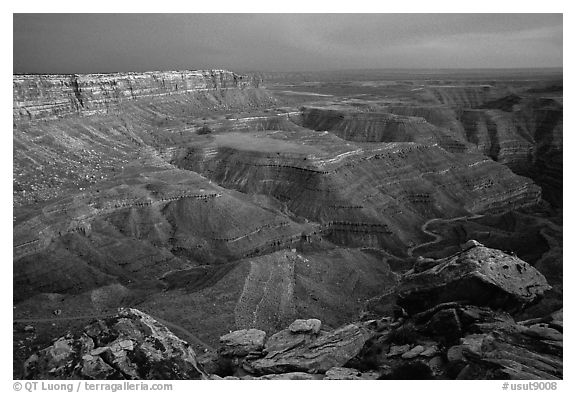 Cliffs near Muley Point, dusk. Utah, USA (black and white)