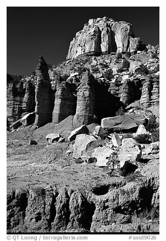 Tall multicolored cliffs, Burr Trail, Grand Staircase Escalante National Monument. Grand Staircase Escalante National Monument, Utah, USA (black and white)