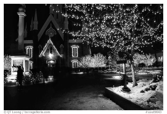 Temple Square with Christmas lights,Salt Lake City. Utah, USA (black and white)