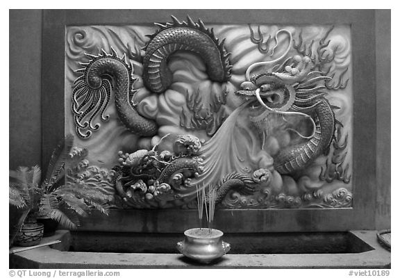 Dragon bas-relief. Cholon, District 5, Ho Chi Minh City, Vietnam (black and white)