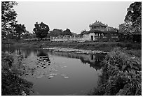 Imperial library and pond, citadel. Hue, Vietnam (black and white)