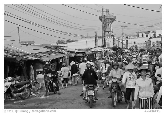 Busy public market, Duong Dong. Phu Quoc Island, Vietnam (black and white)