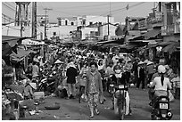 Crowds in public market, Duong Dong. Phu Quoc Island, Vietnam (black and white)
