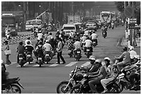 Motorcyle traffic on large avenue. Ho Chi Minh City, Vietnam (black and white)
