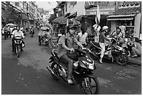 Early morning street scene. Ho Chi Minh City, Vietnam (black and white)
