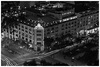 Rex Hotel seen from above, dusk. Ho Chi Minh City, Vietnam (black and white)