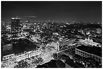 Saigon center at night from above. Ho Chi Minh City, Vietnam (black and white)