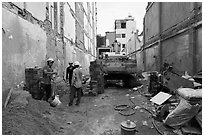 Buiding in construction in narrow space. Ho Chi Minh City, Vietnam (black and white)