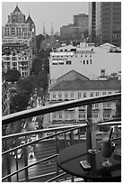 Drinks and view from rooftop bar of Hotel Caravelle. Ho Chi Minh City, Vietnam (black and white)