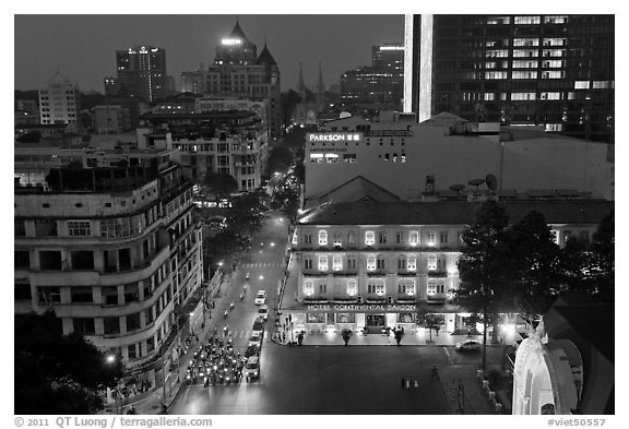 Rooftop view of central Saigon. Ho Chi Minh City, Vietnam (black and white)