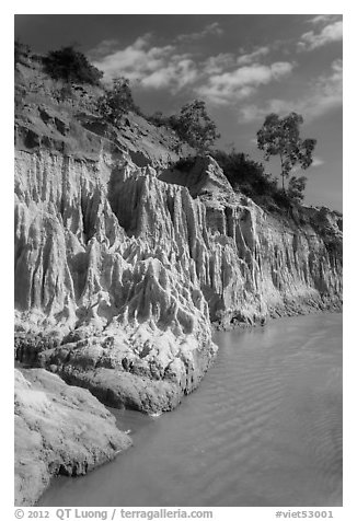 Colorful rock and sand formations above Fairy Stream. Mui Ne, Vietnam (black and white)