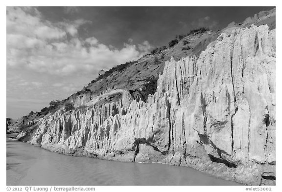 Eroded sandstone cliffs and Fairy Stream. Mui Ne, Vietnam (black and white)