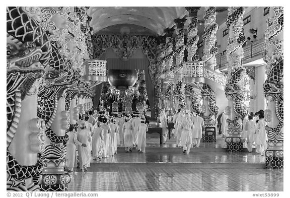 Cao Dai followers during a service inside Holy See. Tay Ninh, Vietnam
