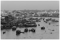 Cai Rang market before sunrise. Can Tho, Vietnam ( black and white)