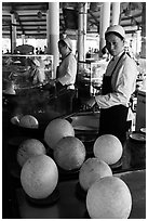 Crispy spherical shells beeing prepared. Mekong Delta, Vietnam (black and white)