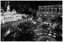 City Hall square at night from above. Ho Chi Minh City, Vietnam (black and white)