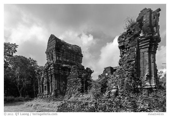Ruined Champa monuments. My Son, Vietnam (black and white)