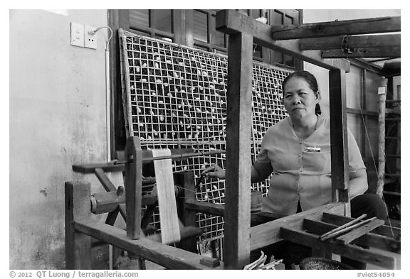 Silk making workshop. Hoi An, Vietnam (black and white)