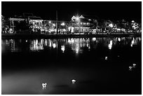 Thu Bon River with floatting candles. Hoi An, Vietnam (black and white)
