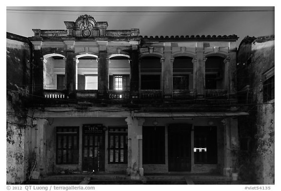 Old townhouses at night. Hoi An, Vietnam (black and white)