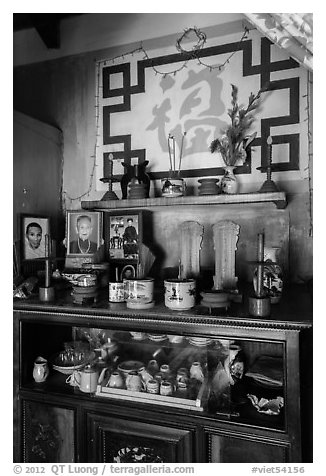 Ancestral altar, Cam Kim Village home. Hoi An, Vietnam (black and white)