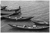 Blue fishing sampans from above. Vietnam (black and white)