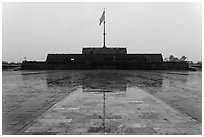 Flag monument in the rain. Hue, Vietnam (black and white)