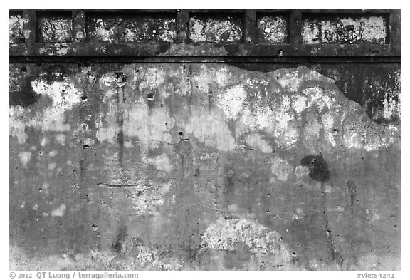 Wall with bullet holes from 1968 Tet Offensive fighting, citadel. Hue, Vietnam (black and white)