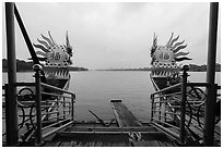 Perfume River seen from Dragon boat. Hue, Vietnam (black and white)